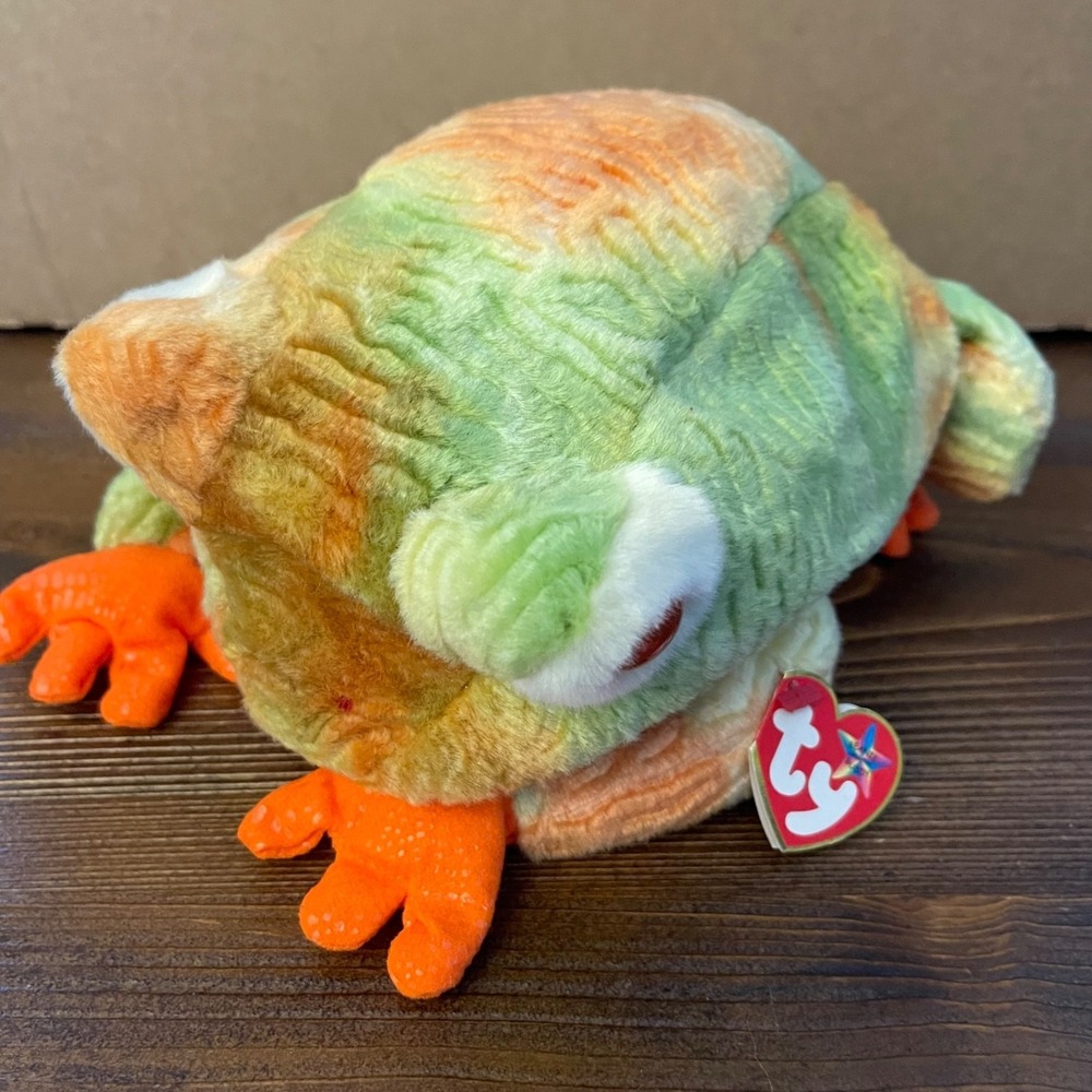 Ty Beanie Buddy Prince the Frog 13" Tie Dye Green Orange Toad Scale Plush MWMT